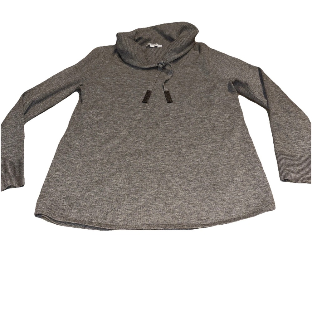 Chicos Womens Grey Long Sleeve Cowl Neck Sweater ShirtSize Medium Rayon Cashmere